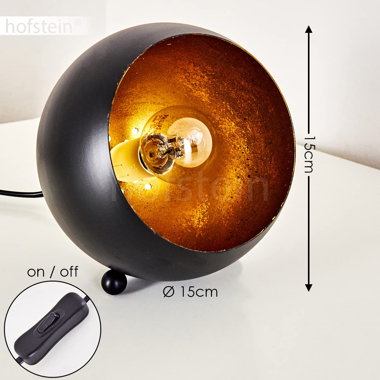 lux.pro Tafellamp Lukkodso metalen bureaulamp rond 20 cm modern design met snoerschakelaar zwart