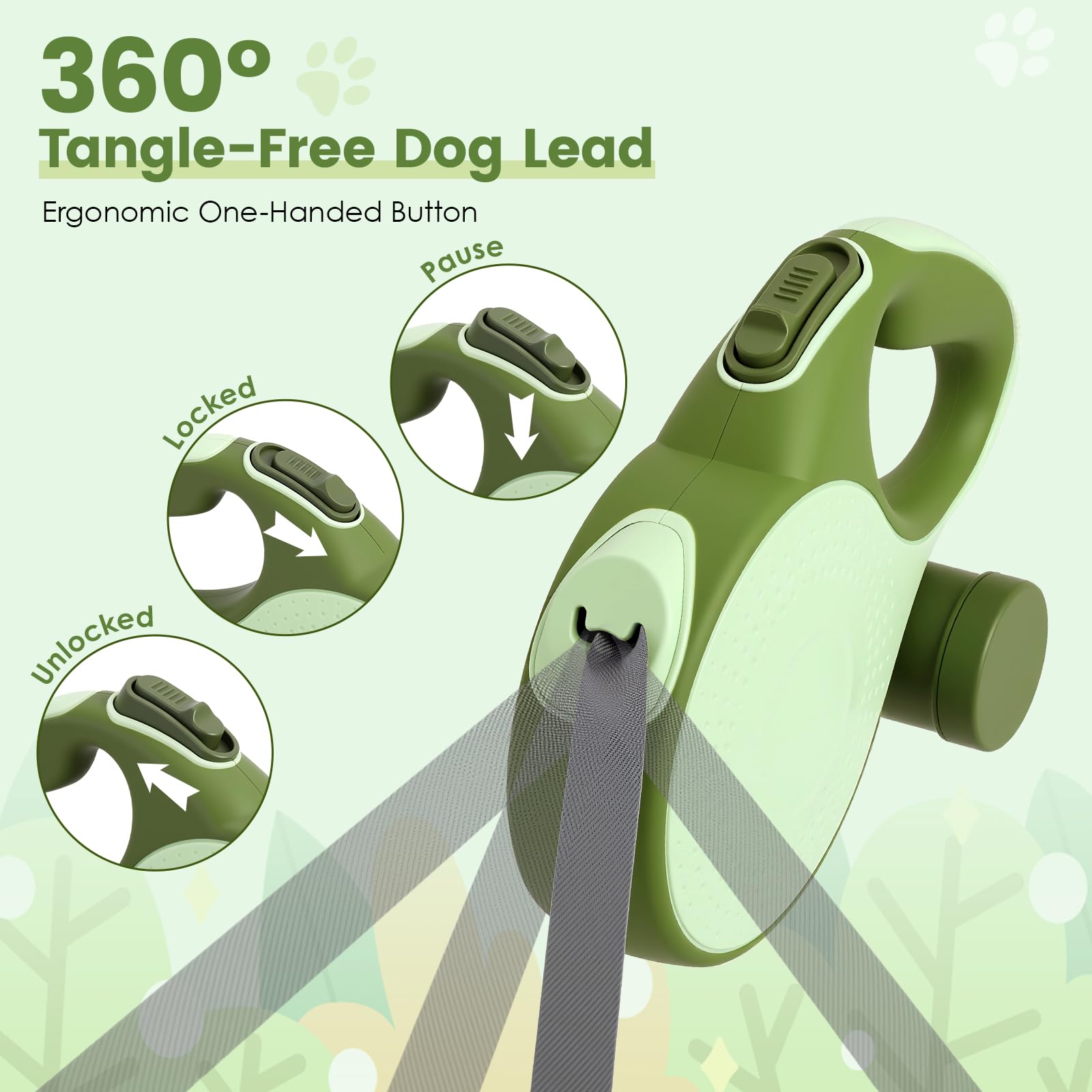 Einziehbare Hundeleine 9m, Rollleine für Hunde bis 50kg, Hundeleine mit Stahlseil & Kotbeutelhalter, Retractable Leine Anti-Verdreh Design für Training, Wald, Strand