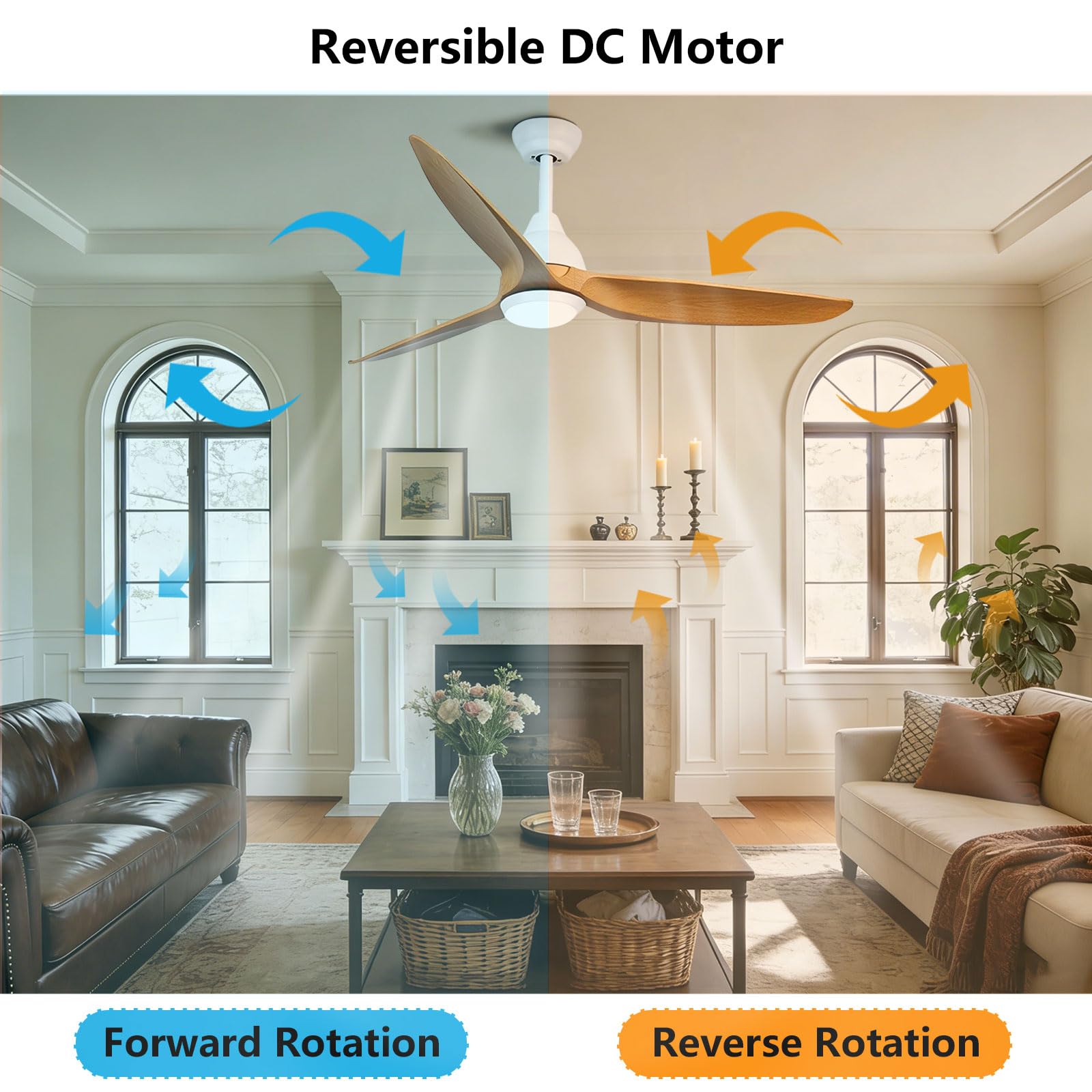 Ventilador de Techo Inteligente con luz, Control Remoto/aplicación/Voz, 6 velocidades, silencioso, luz LED Regulable, 3 aspas de ABS, diseño Moderno para Dormitorio, Comedor y Sala