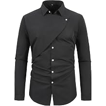 DGHM-JLMY Men's Double-Breasted Fake Two-Piece Everted Placket Shirt Solid Personality British Style Fake 2 Piece Shirts Black,Large