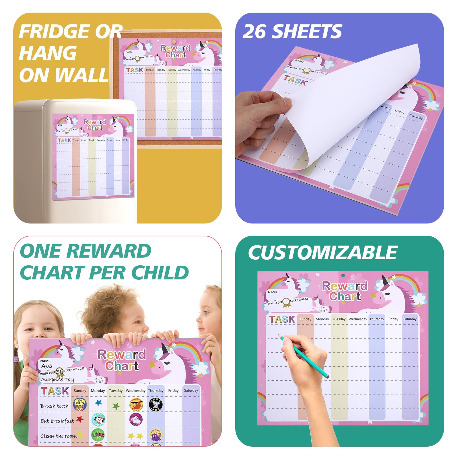 Sistema de gráfico de recompensas de comportamiento para niños, tabla de recompensas para niños con 26 hojas de recompensa, tabla de recompensas magnética para niños con 1600 calcomanías de estrellas