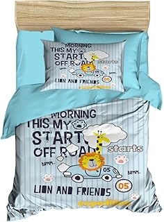 100% Cotton Baby Bedding Lion and Giraffe Themed Nursery Baby Bed Set, Toddlers Crib Bedding for Baby Boys, Duvet Cover Set with Comforter, 5 Pieces