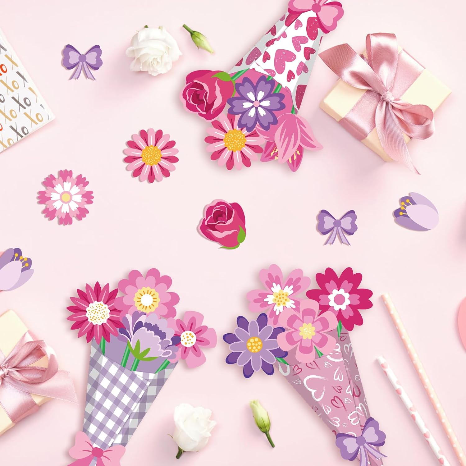 SMUAENSS 48 Set Mothers Day Craft Flower Bouquet Craft Kit DIY Paper Flower Crafts, Handmade Thankful Gifts for Teacher Appreciation, Creative Art Projects for Home Activities & Graduation Decor