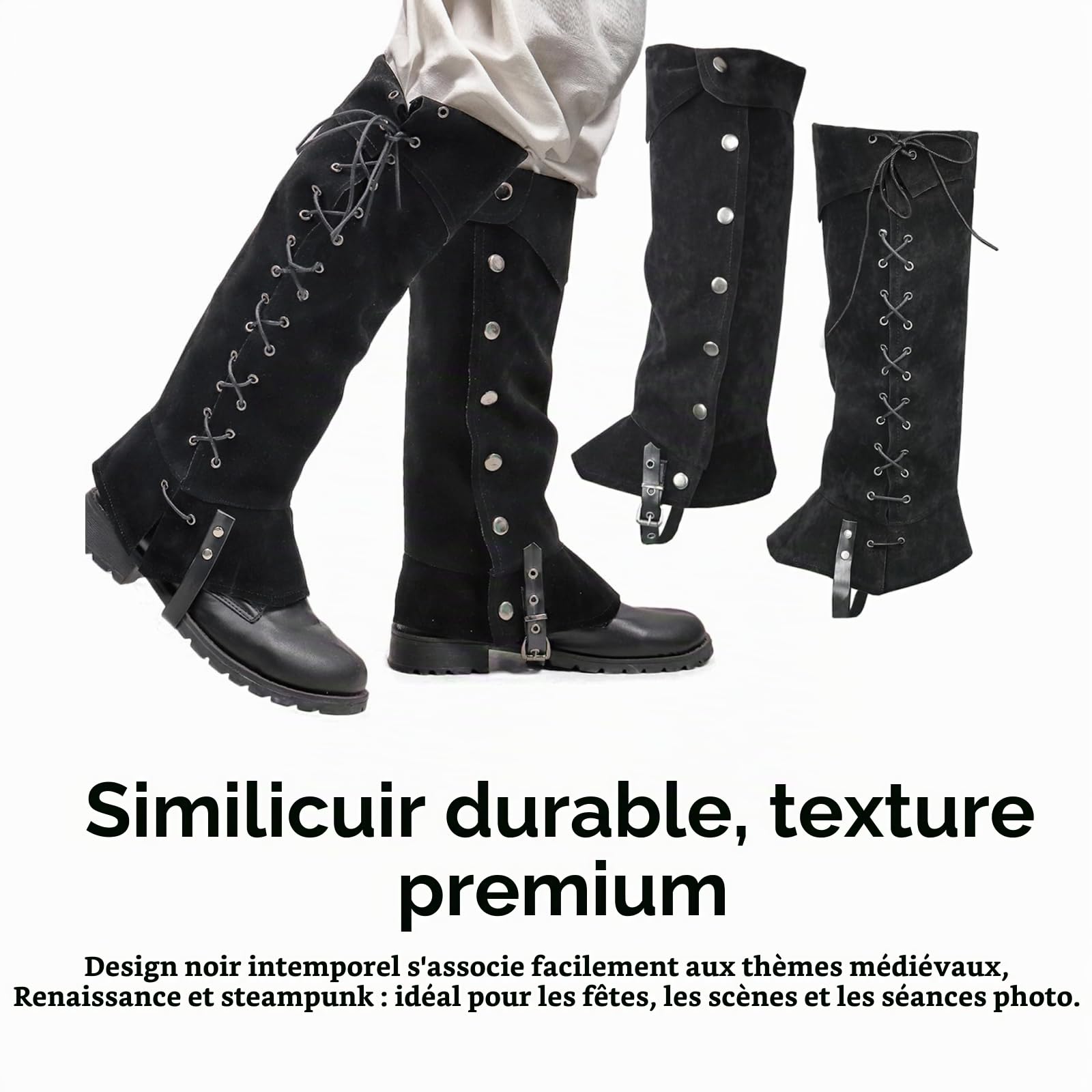 F Fityle Hommes Halloween Pirate Bottes en Givré Pirate Botte Tops Chaussures Couverture Deluxe Rétro Costume Médiéval, Couvre-Bottes De Cosplay pour Soirée à Thème, Convient à Plupart Hommes, Noir