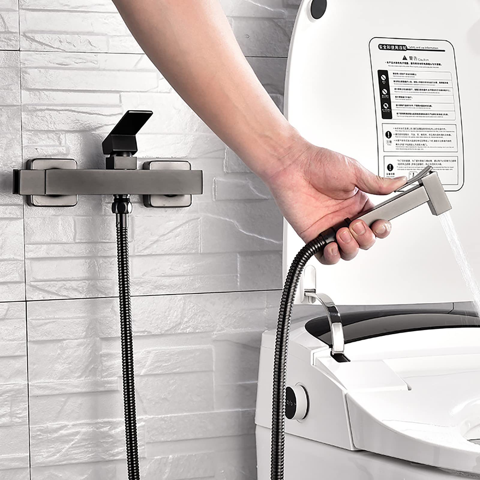 Handheld-Bidet, Graues, wandmontiertes Handbidet mit Windelbrause und Kalt- Warmwasseranschluss for die Toilette(Grey)