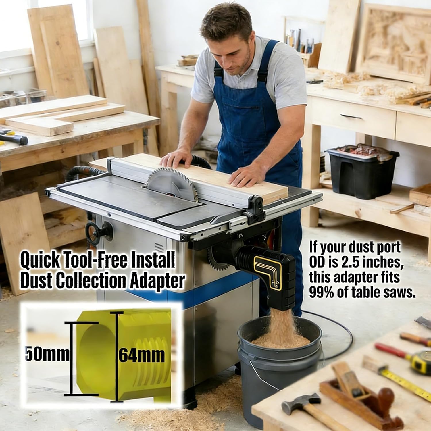 2PC Dual Port Table Saw Dust Collection Adapter 2 ”-1 5/8” Inch,Universal Fit, Compatible with DeWALT DWE7485 DW745 DWE7491, Tool-Free Dust Port Connector, Durable ABS Upgrade for Cleaner Workspace