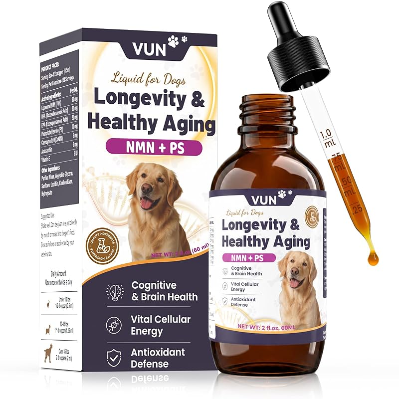 Suplemento líquido em gotas com NMN para cães e gatos adultos e idosos VUN, sabor frango, 60 mL