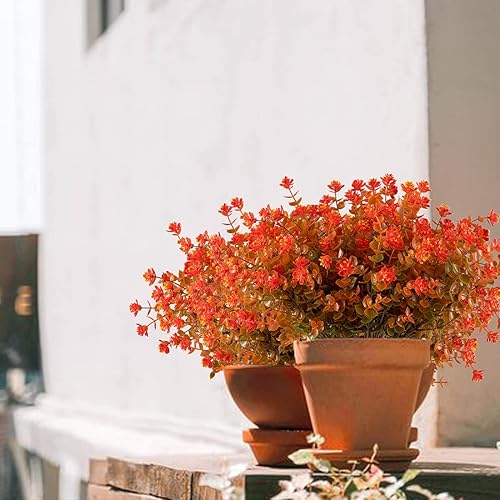 Miniatura 5 de URSTOUD 10 plantas artificiales de eucalipto, arbustos de boj falsos resistentes a los rayos UV, no se decolora, vegetación de plástico sintético