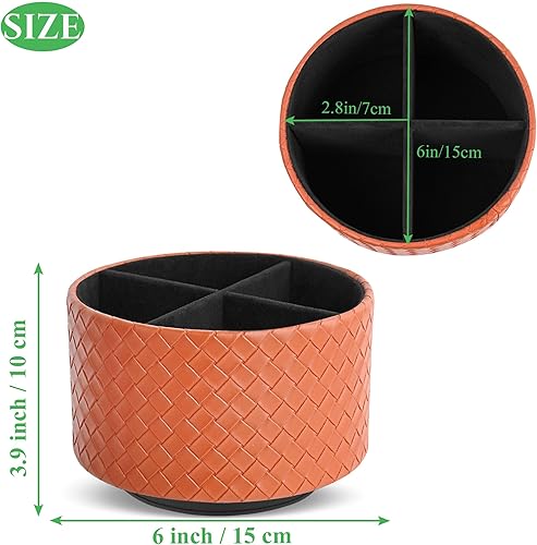 Miniatura 2 de Hennaja Organizador redondo de cuero para suministros de arte, soporte para control remoto, giro de 360 grados, soporte multifuncional para lápices,