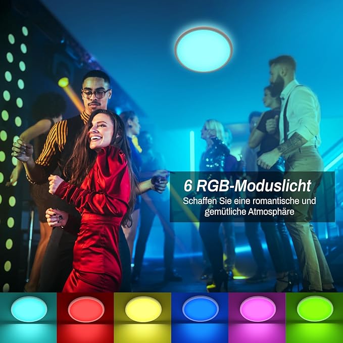 zemty zemty Led-plafondlamp, dimbaar, 24 W, 3200 lumen, RGB-plafondlamp, kleurverandering, met afstandsbediening, 4000 K, waterdichte lampen, plafondlampen, platte lamp voor badkamer, slaapkamer, photo 2