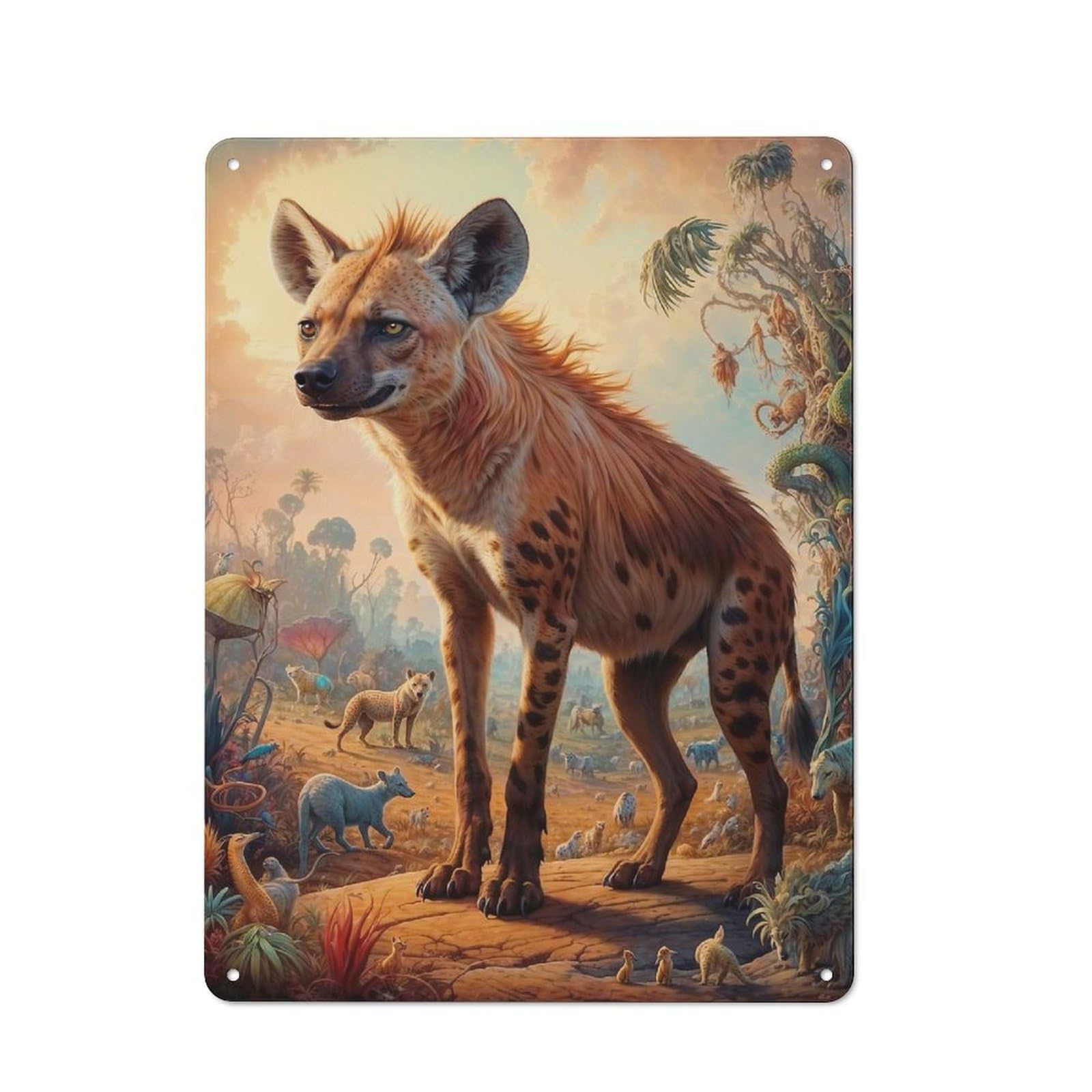Junmoney Hyena In Surreal Fantasy Retro-Style Tin Sign 40X30cm For Man Cave Or Games Room, A Metal Wall Feature For Games Rooms And Man Caves