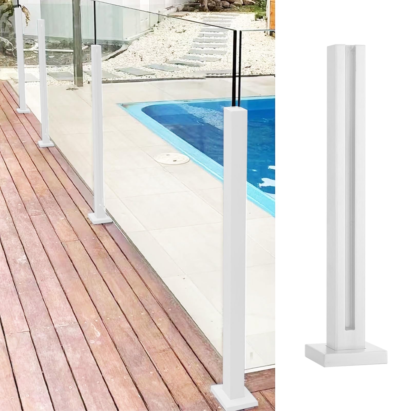 Sistema de celosía blanca para exteriores para piscina y jardín, barandilla independiente con tablones de madera, postes de valla cuadrados, perfecto para seguridad y decoración