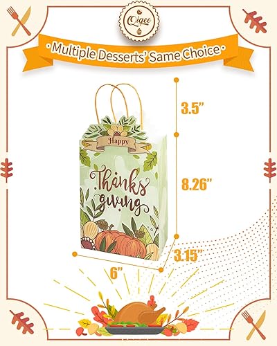 Miniatura 4 de qiqee Paquete de 24 bolsas de regalo de papel de Acción de Gracias con asas a granel de 8.26 x 6 x 3.15 pulgadas, bolsas de regalo de calabaza,