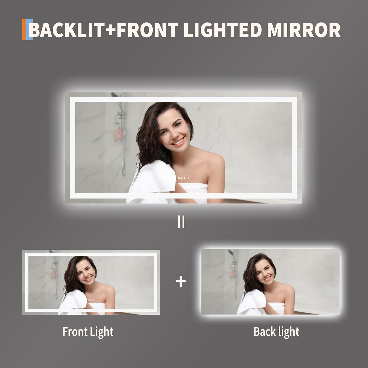 60x30 Inch LED Bathroom Mirror with Dimmable Lighting, Anti-Fog, Backlit and Front Lit, Smart Vanity Mirror with Memory Function, Shatter-Resistant, Horizontal or Vertical Wall Mount