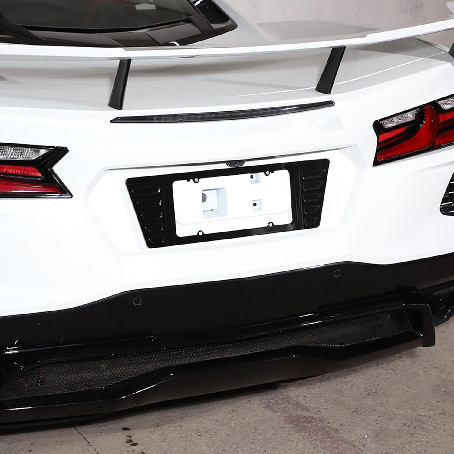 Rear License Frame Compatible with Corvette C8 Stingray 2020-2023, License Plate Frame Grill Vent Insert Accessory, Aluminum Alloy C8 Accessories (Glossy Black)