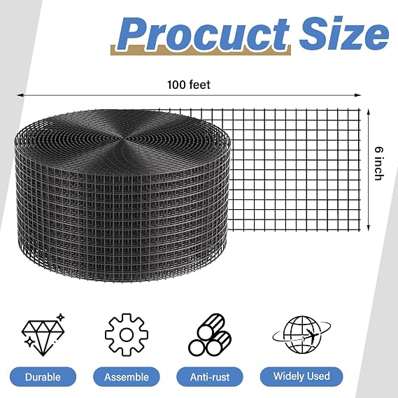 حراسة الطيور الألواح الشمسية ، 6in x 100ft Critter Guard Roll Kit for Roof Protection Net Wire Screen، Rust-Proof Black PVC Coated Galvanized Net Pigeon Mesh with 70 Fastener Clips for Bird، Animal Control