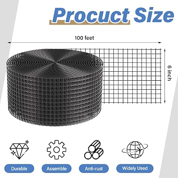 حراسة الطيور الألواح الشمسية ، 6in x 100ft Critter Guard Roll Kit for Roof Protection Net Wire Screen، Rust-Proof Black PVC Coated Galvanized Net Pigeon Mesh with 70 Fastener Clips for Bird، Animal Control