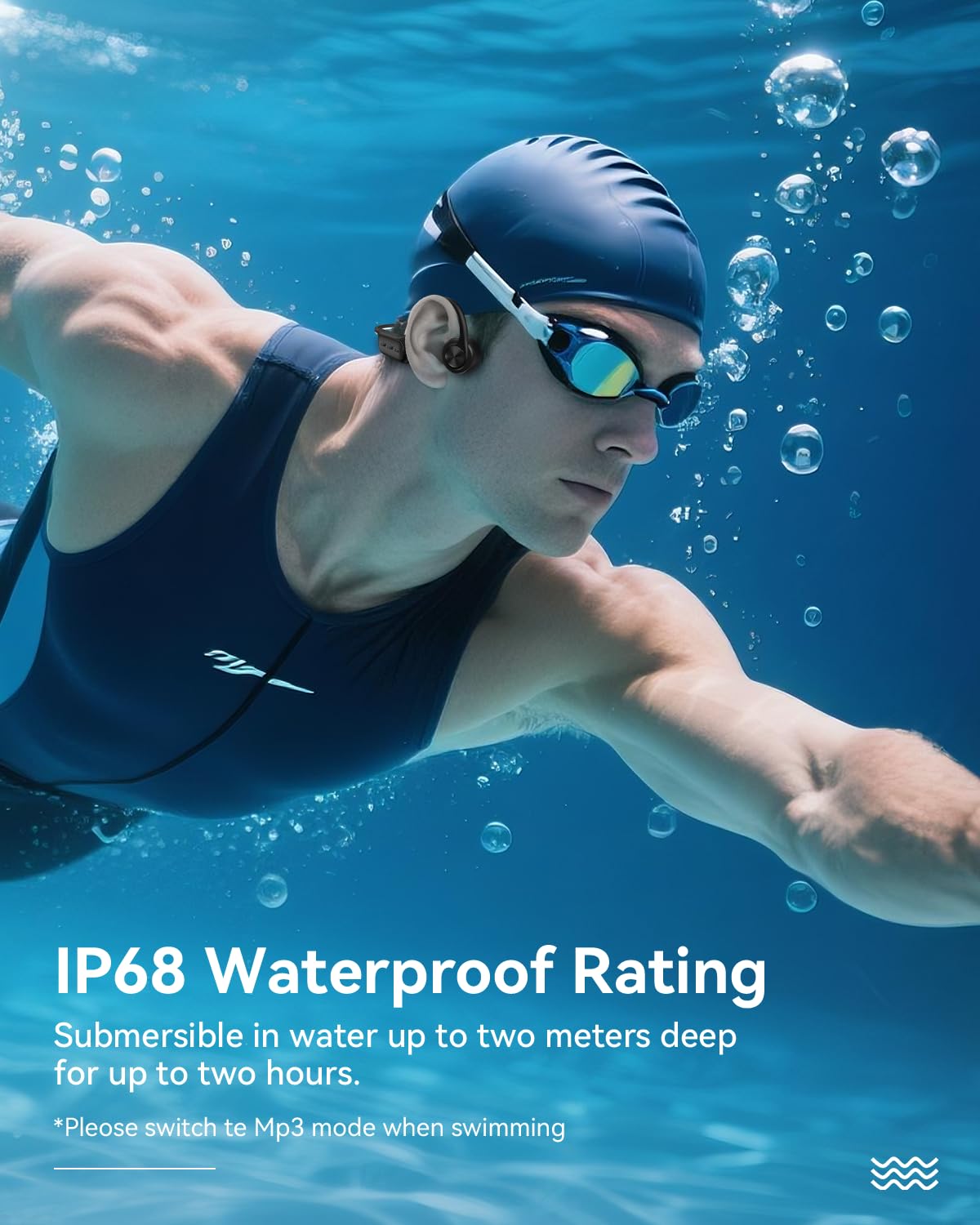 Wantek Kopfhörer Schwimmen, Knochenschall Kopfhörer Bluetooth 5.4, IP68 Wasserdicht,Sportkopfhörer 32G Speicher, Open Ear Headset mit MP3-Player, Unterwasser Ohrhörer zum Schwimmen, Training & Laufen