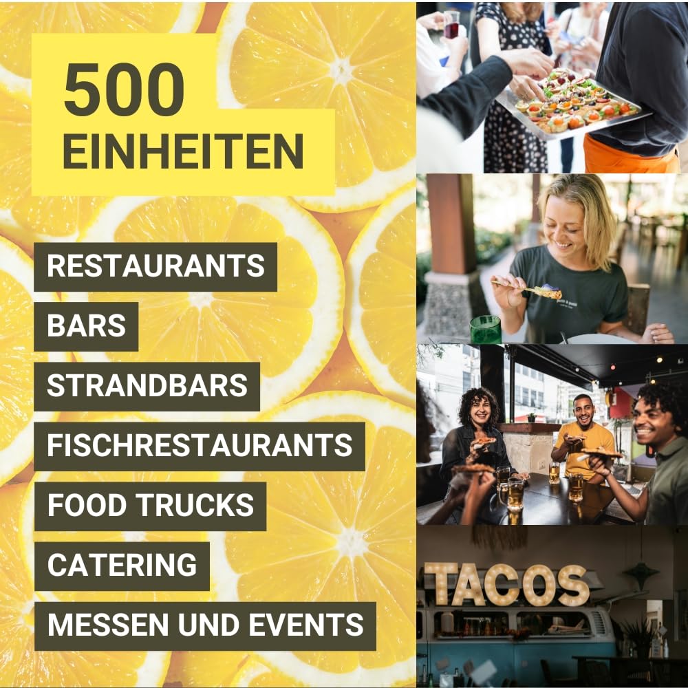 GPQ - Zitronentücher für die Hände | 500 Stk. | Frisch, feucht und aus 100% biologisch abbaubarer Zellulose | Ohne Parabene | Bars, Restaurants, Catering, Grillfeste, etc... | Made in EU