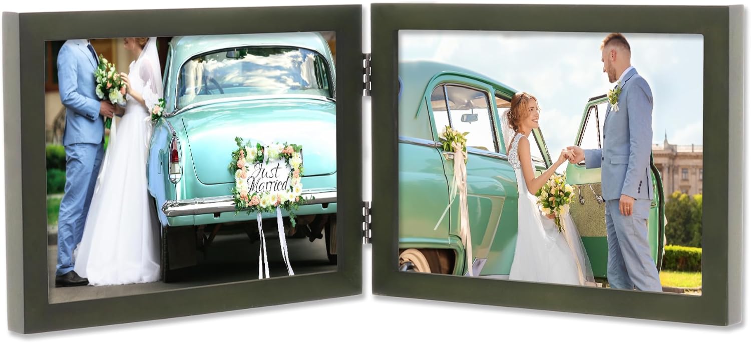 Lawrence Frames Collection Hinged Double Horizontal Wood Picture Frame Gallery, 5 by 7-Inch, Green image 4