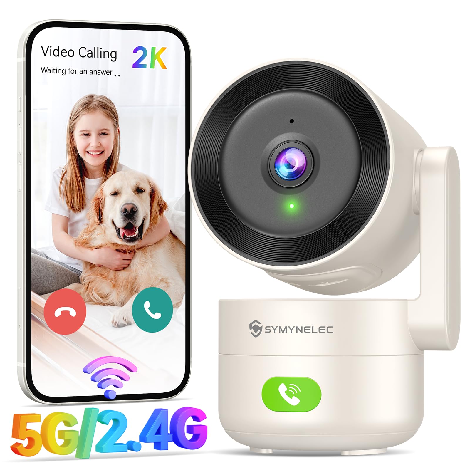 SYMYNELEC 5G&2.4G WiFi Indoor Security Camera, 2K Pan/Tilt 360° Pet Camera with Auto Tracking, AI Motion Sound Detection, Night Vision, 2-Way Talk, Works with Alexa & Google Home, Cloud/SD Storage