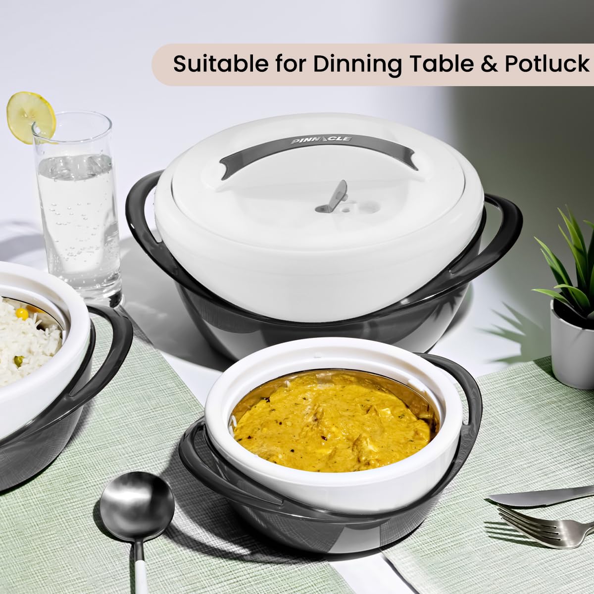 Pinnacle Große isolierte Auflaufform mit Deckel, 3,6 qt. Eleganter Hot Pot Speisenwärmer / Kühler - Thermo-Suppen-/Salat-Servierschale aus Edelstahl - Bestes Geschenkset für Mütter