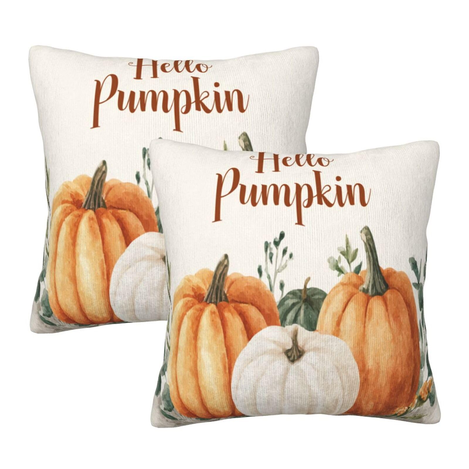 DADABULIU Pillow Covers Pumpkin Watercolor Fall Thanksgiving 2 Set Pillowcases Square Cushion Cover Throw Pillows Case Decorative for