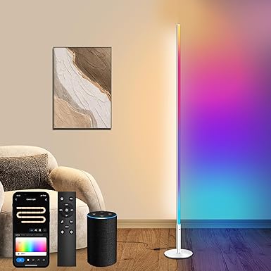 Fortand Fortand Led-vloerlamp voor de woonkamer, wifi RGBCW led-vloerlamp, dimbaar, hoeklamp, compatibel met Alexa/Google Home, led-vloerlamp met afstandsbediening, 16 miljoen kleuren, muziekmodi,