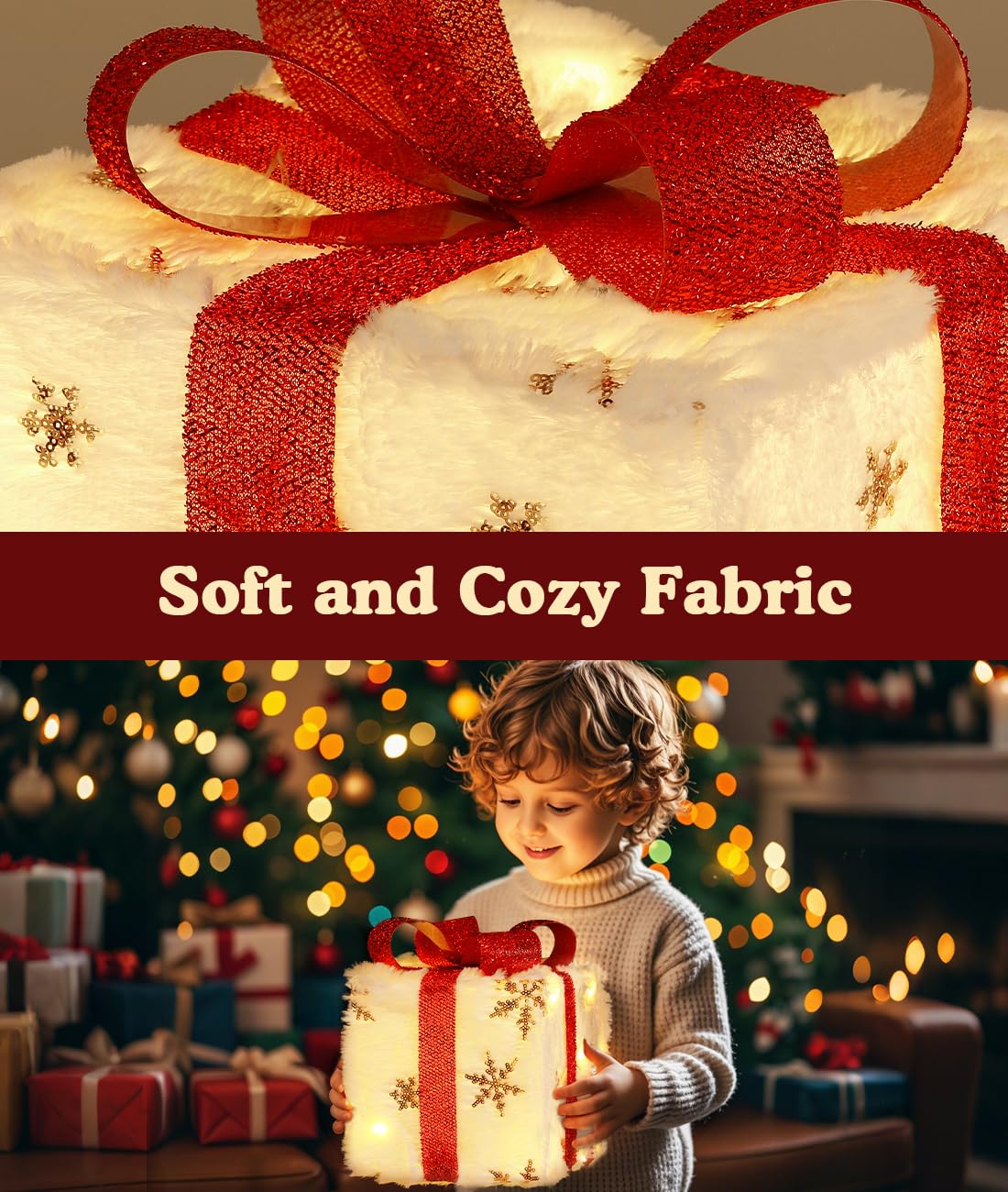 Cajas de Regalo Navideñas Iluminadas, 3 PCS Grandes Decoraciones para Interior y Exterior con Mando a Distancia, USB Plug in, Regalo con Copo de Nieve y Lazos, Decoración para Casa Porche Césped