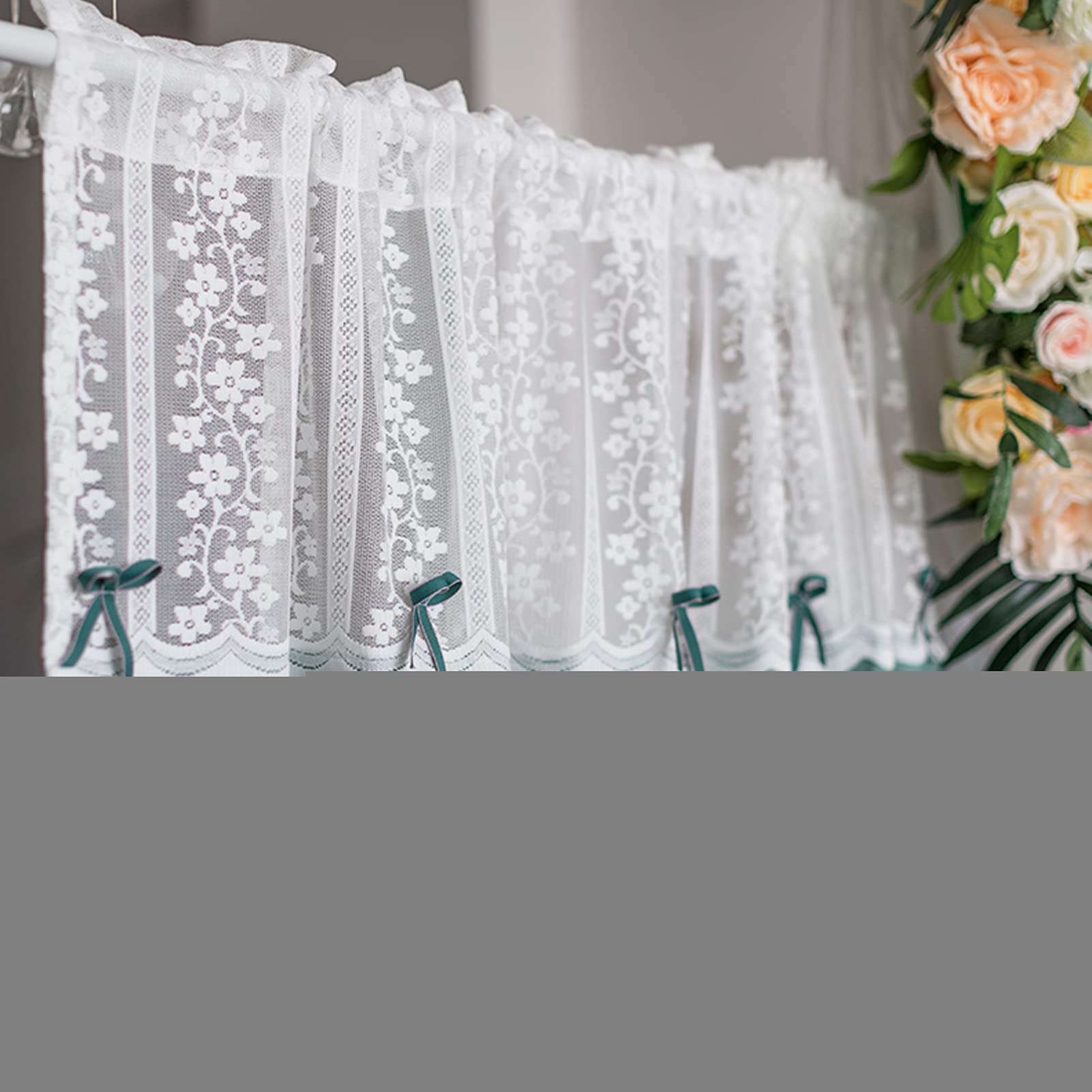 Cortinas de cocina rústicas con dobladillo para ventanas cortas de café o baño