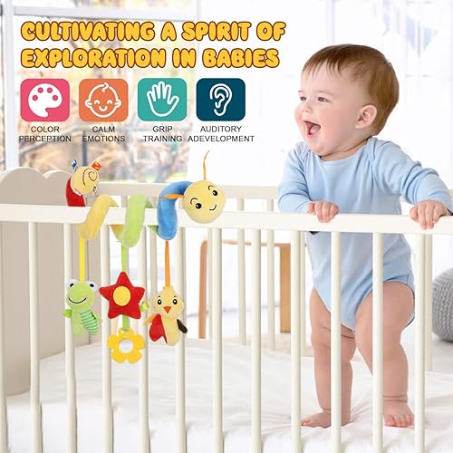 Miniatura 4 de NOLITOY Juguetes para, 0-12 Meses Cochecito Actividad Espiral Colorido Oruga Juguetes de Felpa, Alto Contraste Sensorial de Asiento de Coche