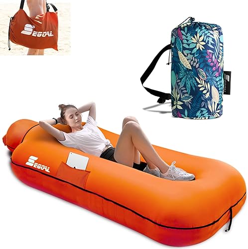 SEGOAL Tumbona inflable y manta de campamento al aire libre, tapete de picnic de forro polar, silla de cama de camping, silla de aire impermeable,