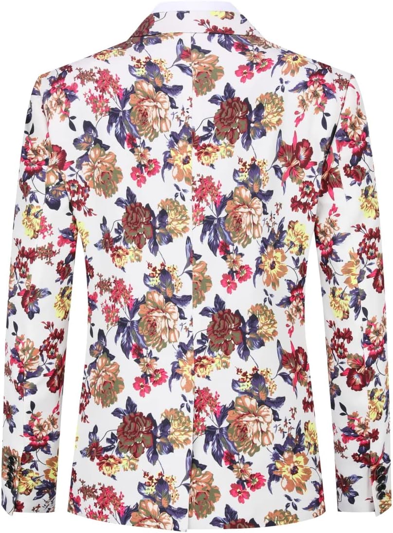 Cloudstyle Mens 2 Piece Suit Notched Lapel Sport Coat Floral One Button Slim Fit Tweed Suit - Image 6