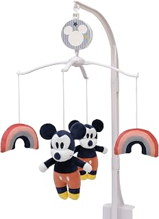 NoJo Disney Mickey & Friends Musical Crib Mobile - Red Black Mickey Plush, Multi-Color Rainbows, Brahms Lullaby