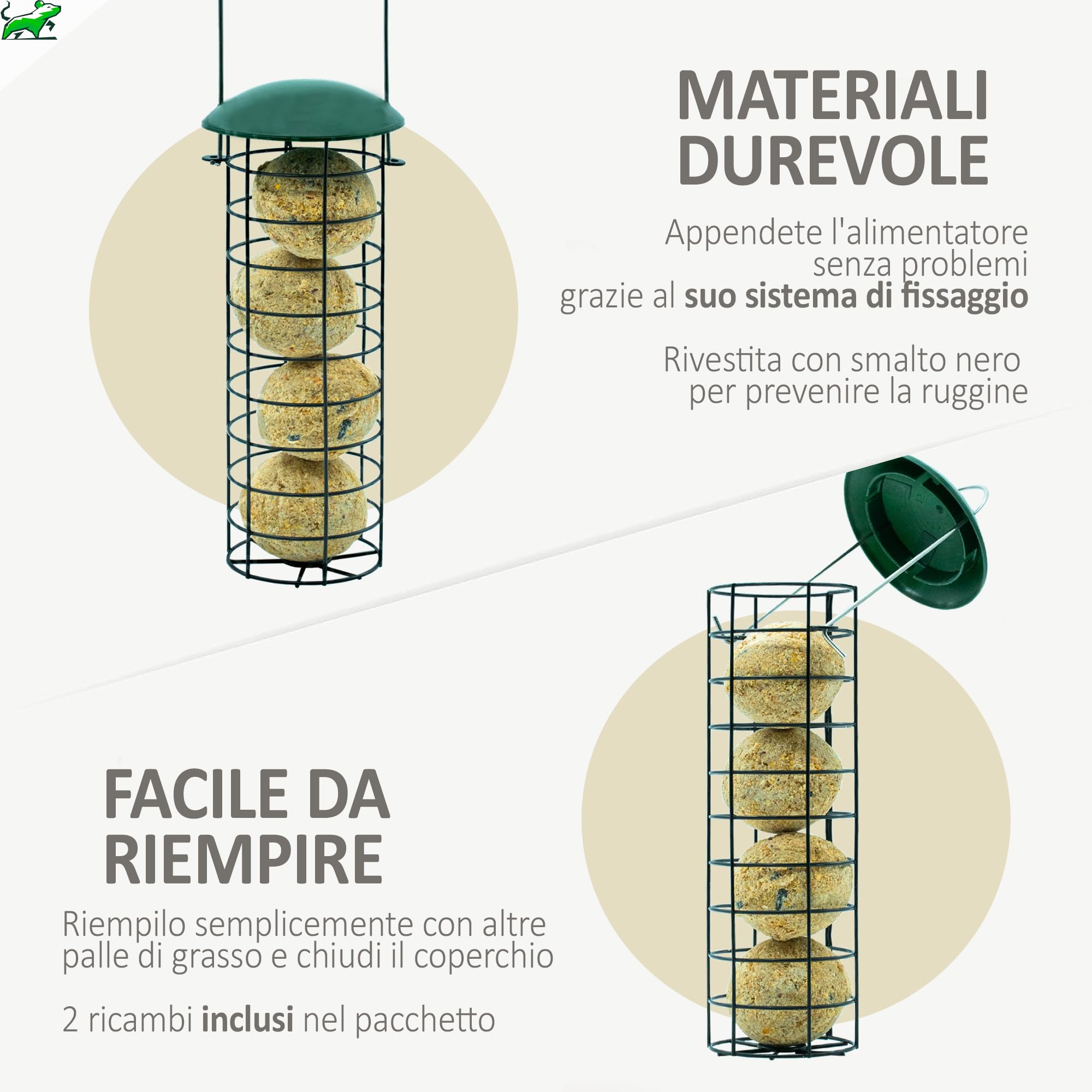 Mice&Co Mangiatoia per Uccelli da Esterno con Palle di Grasso – Casetta per Uccellini Giardino con Sfere di Lardo I Pack 1 Mangiatoia per Volatili e 12 Palline di Cibo