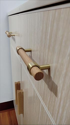 Miniatura 8 de foxwake Manijas de tocador de madera y latón con un solo agujero, juego de 4 unidades, estilo escandinavo, moderno, para armario de cocina, pomo de