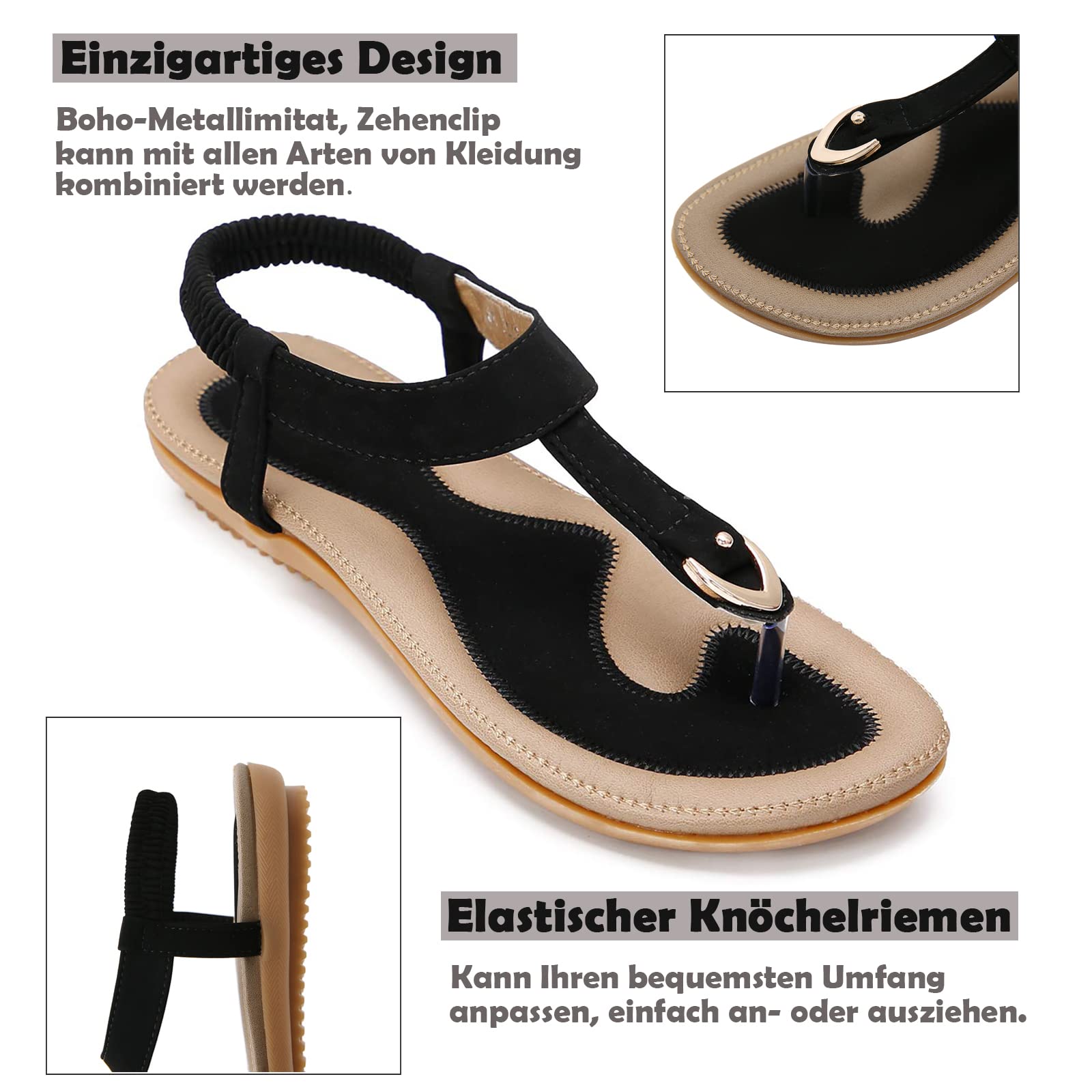ZOEREA Sandales Femme Été Plates Confortable Mode Bohème Tongs Bout Ouvert Chaussures pour Plage Vacances du Quotidien Détente Taille 36-44 EU
