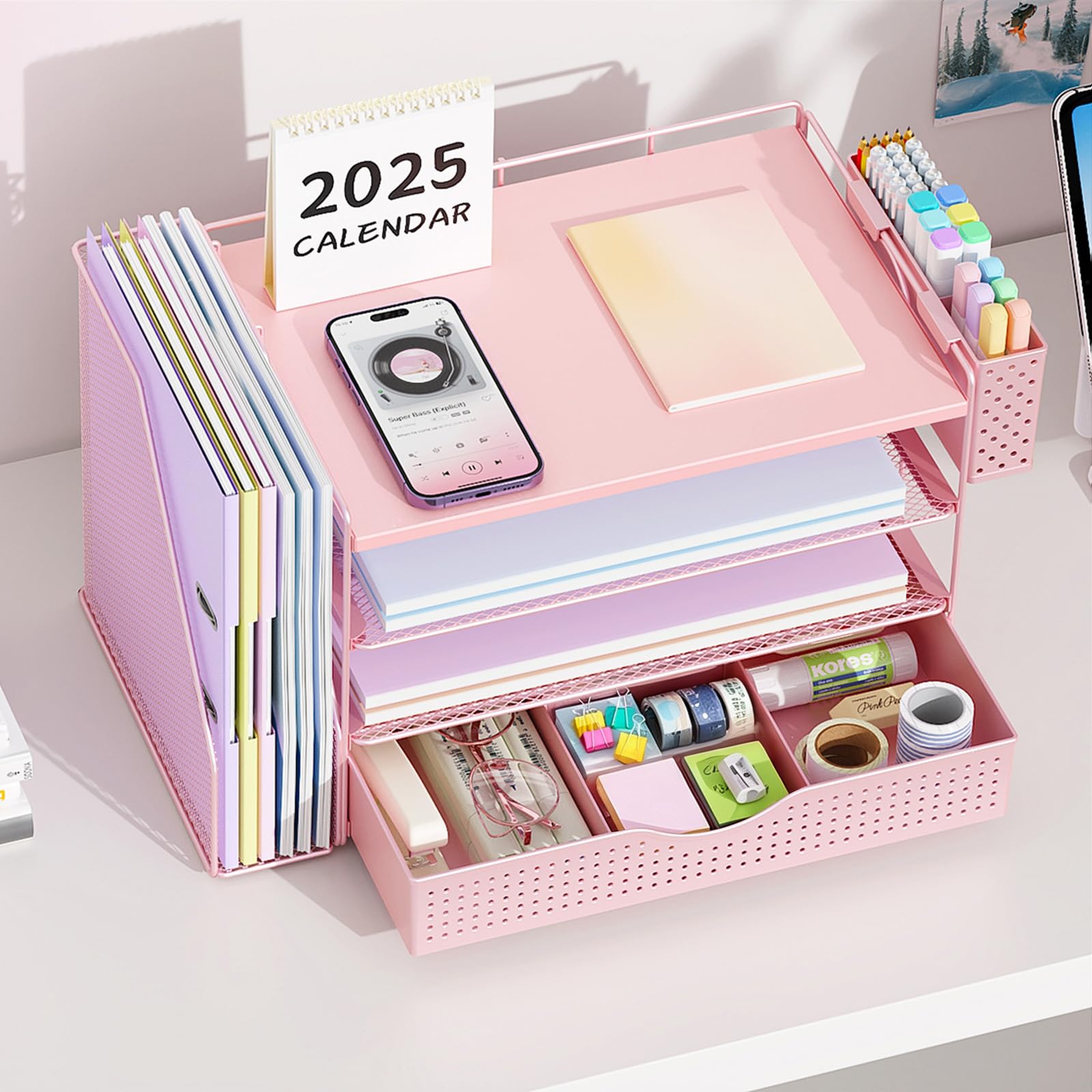 Wood Desk Organizers and Accessories with File Holder & Catalog Racks view 6