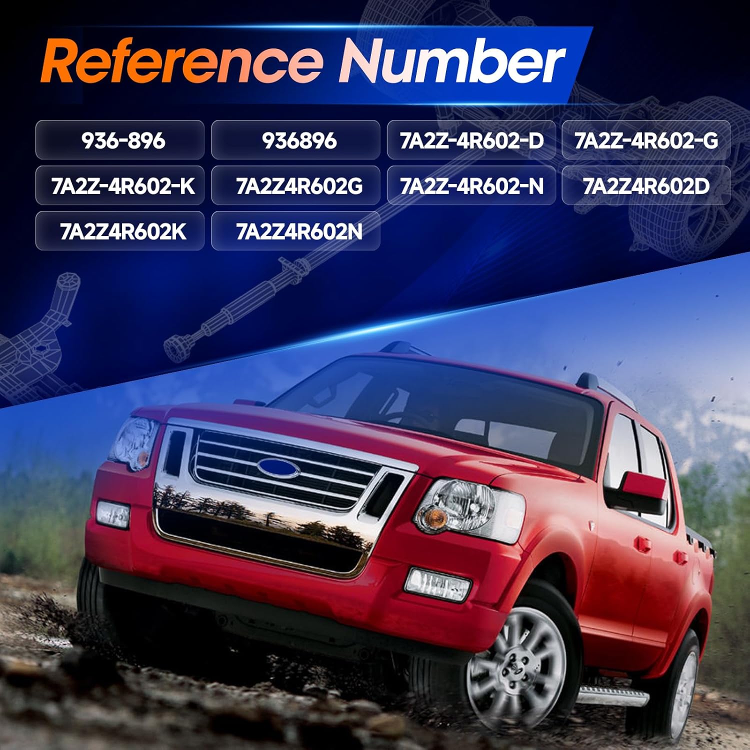 Rear Drive Shaft Prop DriveShaft Assembly 64.17'' - 67.2'' Fit for Ford Explorer Sport Trac 2007 2008 2009 2010, 4.0L 4.6L, [4WD], Crew Cab Pickup, Replace OE 7A2Z-4R602-D, 7A2Z-4R602-G