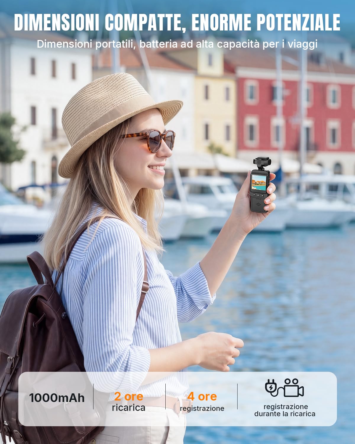 Mini Bodycam 4K, WiFi Fotocamera per Vlog, Videocamera Sportiva, Action Cam Portatile POV Telecamera Lente con Rotazione di 270°, per Fotografia, Youtube, Viaggi