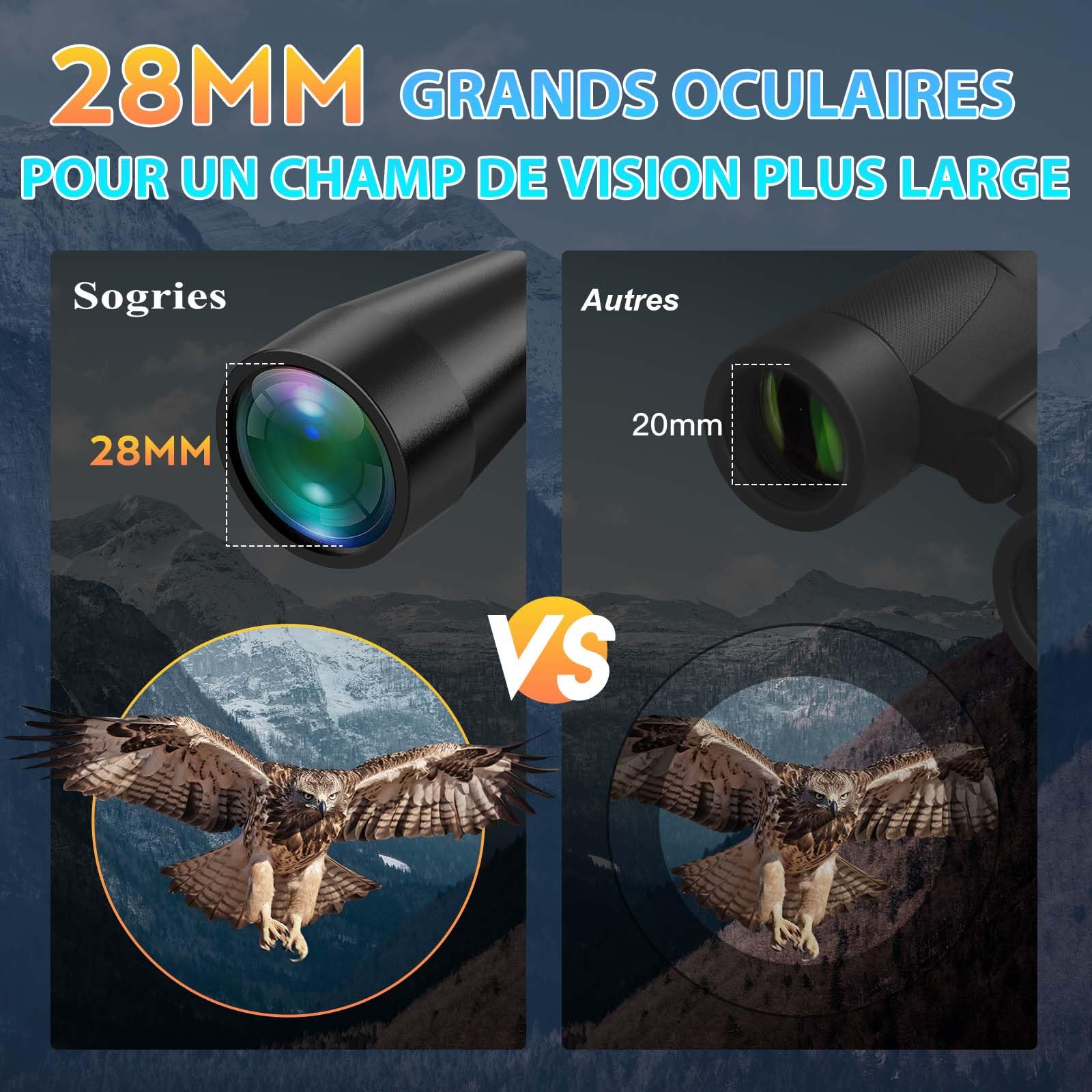 Jumelles compactes 20 x 60 pour Adultes, Haute Puissance, étanches et antibuée pour Observation des Oiseaux avec Vision en Faible luminosité, Chasse, Voyage, Sac de Transport Inclus