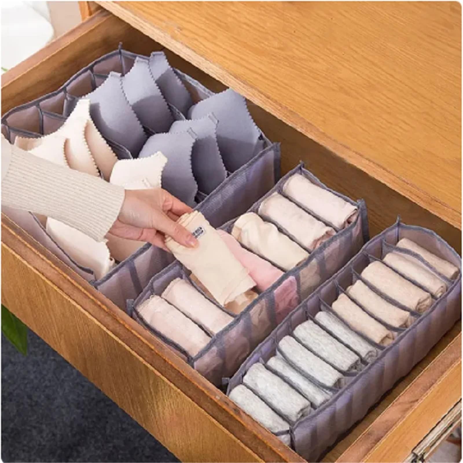 MRKU Boîte de Rangement pour sous-vêtements, Chaussettes et Soutiens-Gorge, compartimentée, Pliable, en Nylon Respirant, idéale pour la Maison ou Les dortoirs.