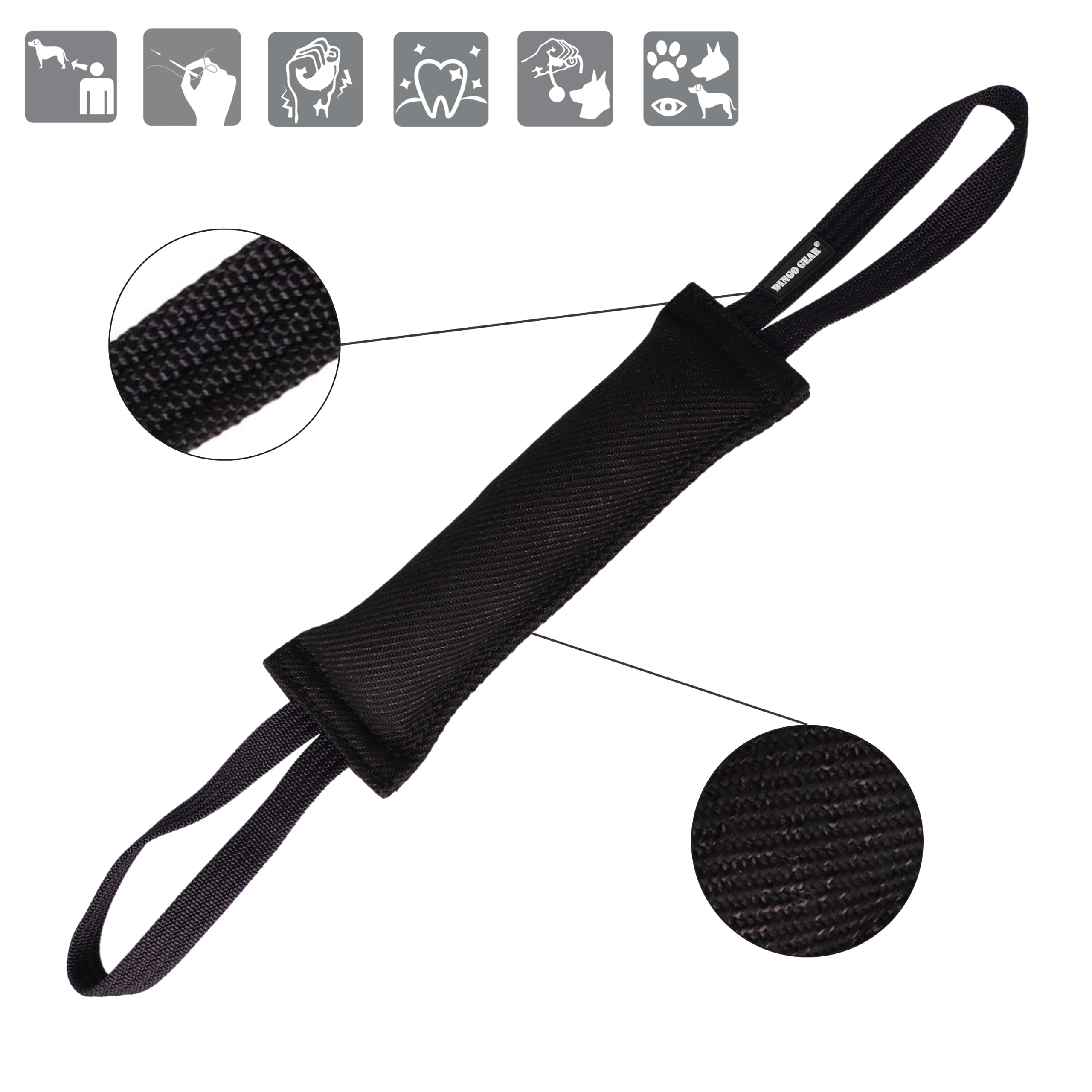 Dingo Gear - Rimorchiatore in Nylon per addestramento Cani IGP & Fun, 2 Maniglie, Nero, 28 x 7 cm