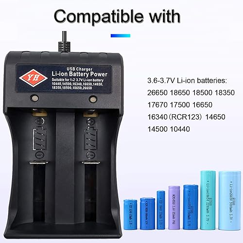 Miniatura 2 de Cargador de batería 18650 Cargador rápido de 2 bahías, para baterías recargables 3.7V Li-ion 10440, 14500, 16340, 16650, 14650, 18350, 18500, 18650,