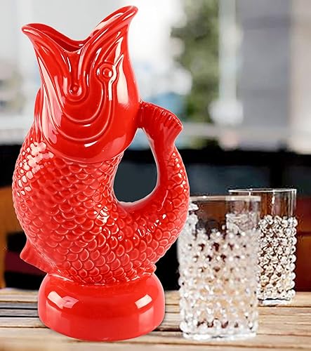 Miniatura 9 de Home-X Gorggle - Jarra de cerámica con forma de pez, jarra de agua, maceta decorativa para cocina, cóctel, agua, jarrón para gorgoteo, capacidad de