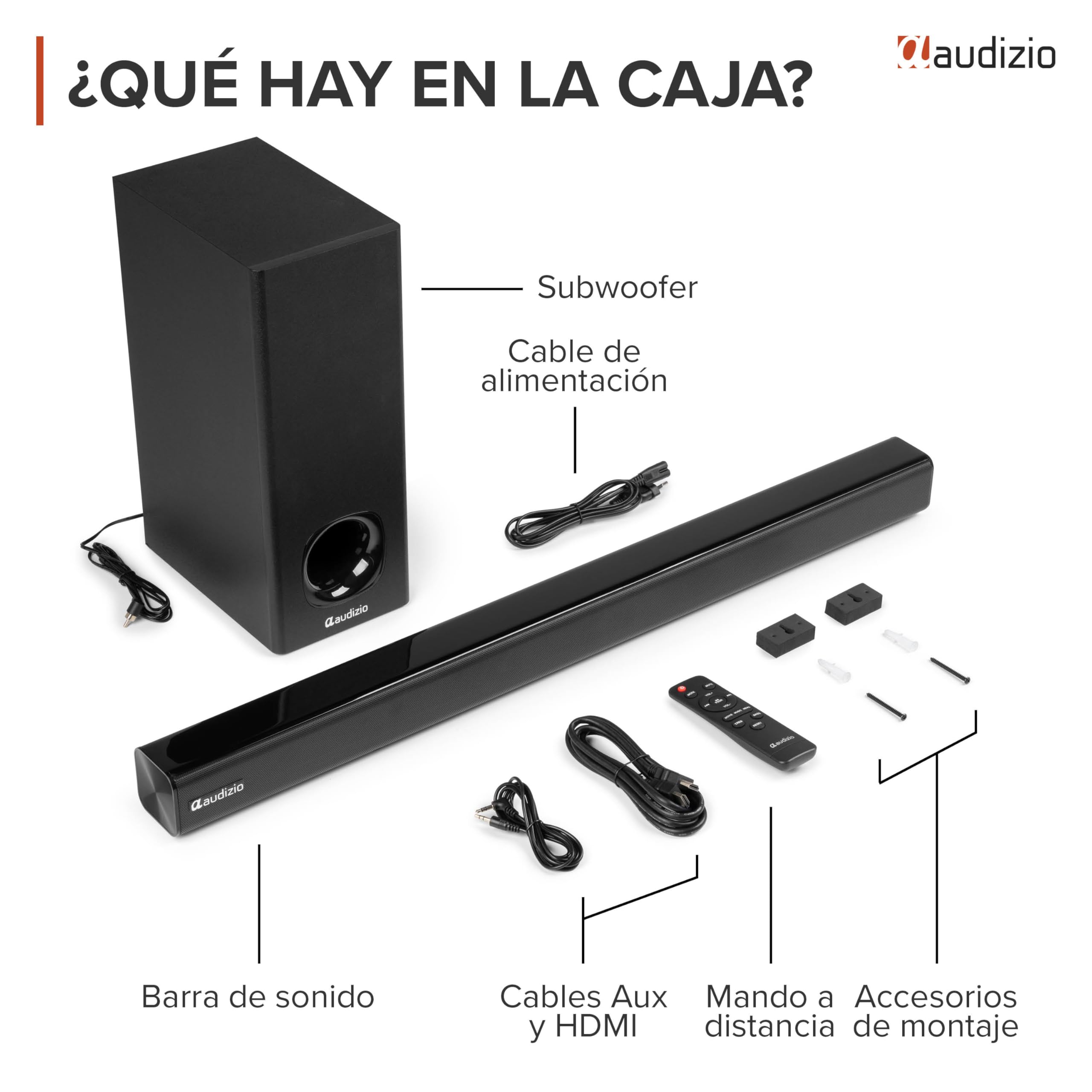 Audizio SB82S – Barra de Sonido 120W con subwoofer 5,25”, HDMI ARC, Bluetooth 5.3, USB y Entrada óptica, soundbar 80 cm para TV con Control Remoto y Montaje Pared, Color Negro
