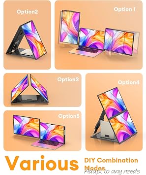 NGTeco Laptop Screen Extender, 16 FHD 1200P IPS Laptop Monitor Extender Triple Screen, Portable Monitor for Laptops 13-17 with Type-C/HDMI/USB-A Port Plug & Play for Wins/Mac