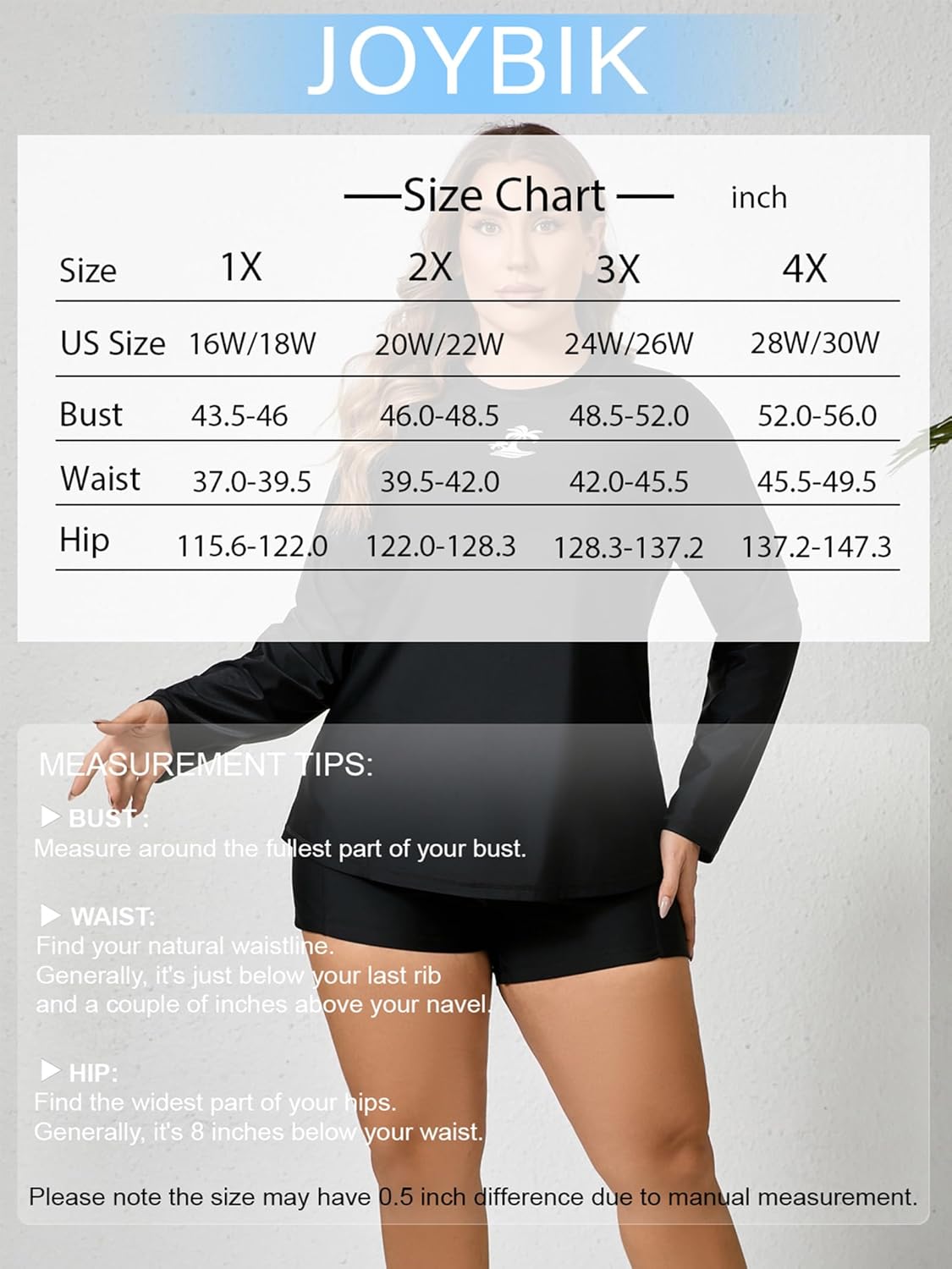 JOYBIK Women Plus Size Long Sleeve Rash Guard Built in Bra Swim Shirt and Shorts with Pockets UPF50+ Two Piece Swimsuit