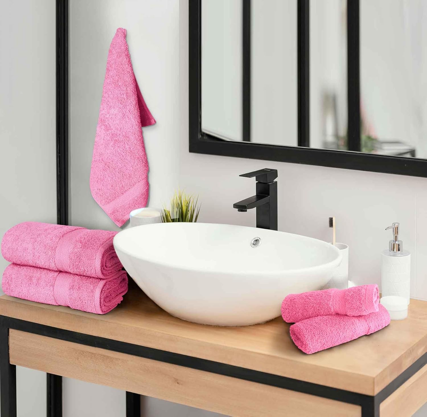6 Piece Towel Sets, 100% Cotton Turkish Towels for Bathroom, 2 Bath Towel, 2 Hand Towel, and 2 Wash Cloth - Pink Towel Set - Image 2