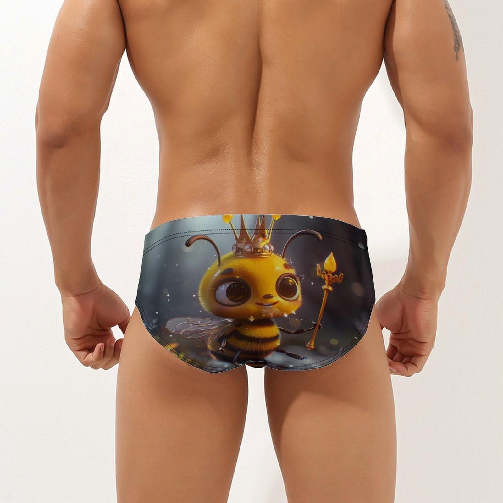 Cute Bee Mens Swim Briefs Quick Dry Swim Trunk Bikini Underwear Swimsuit 2XL